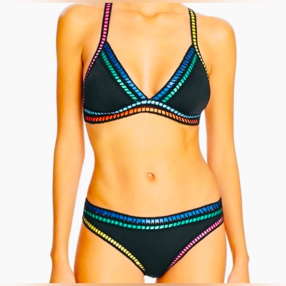 La Blanca Threading Along Ribbon Hipster Bikini 2 Piece Black Size 6 - Picture 9 of 12